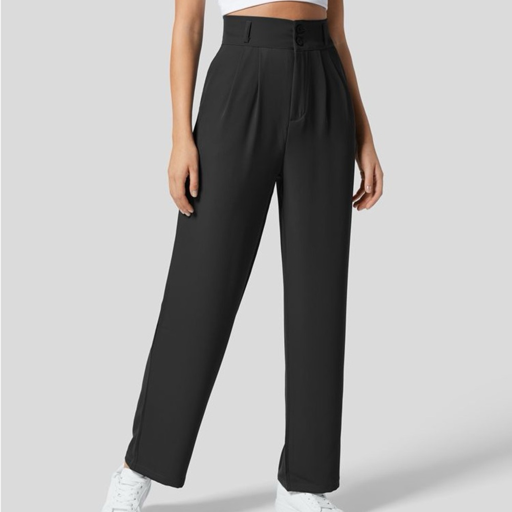 NWT HALARA High Waisted Button/Zipper Plicated Side Pocket Leg Work Pant…